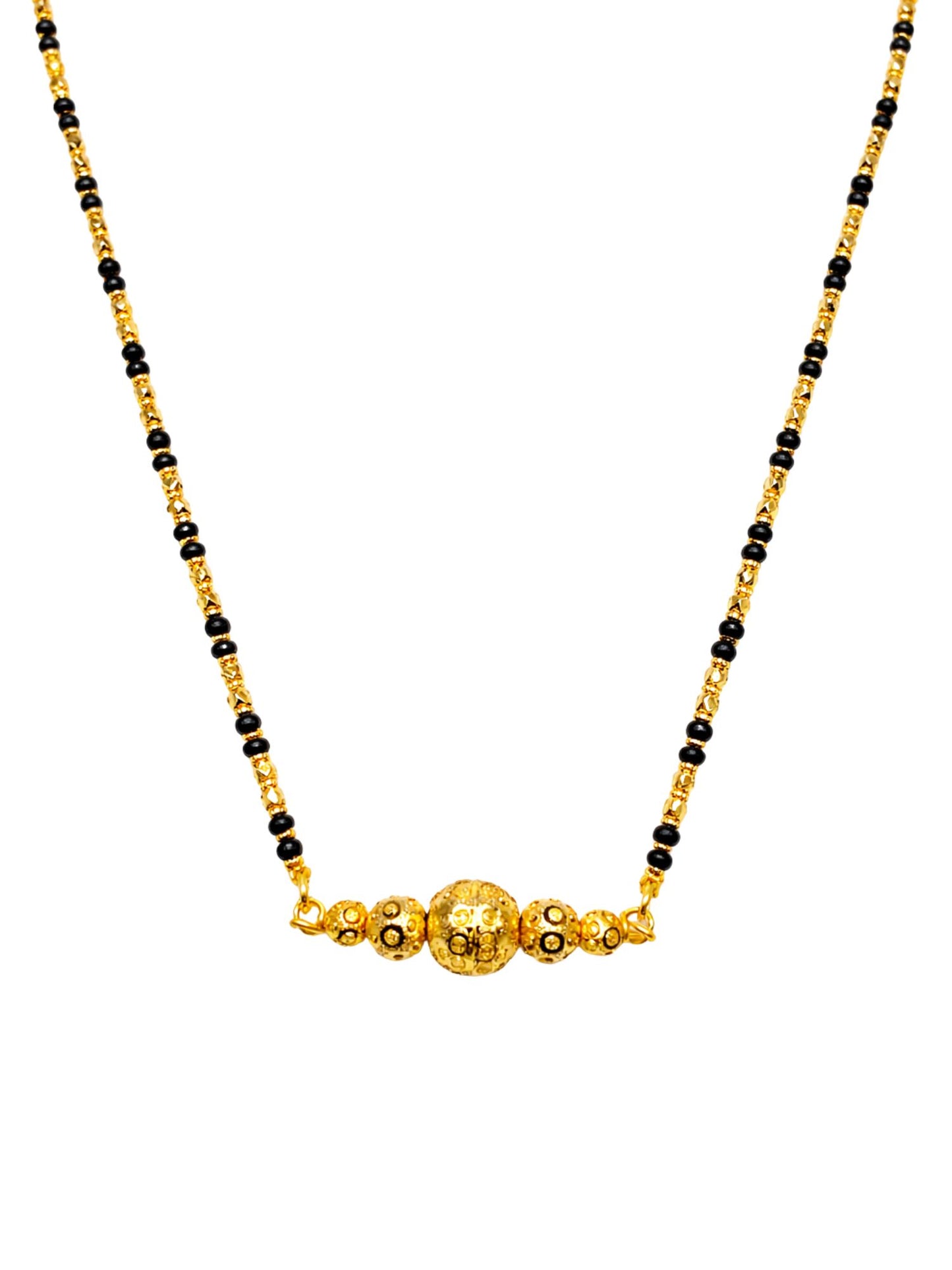 Gold Beaded Long Mangalsutra Design Black Beads Necklace