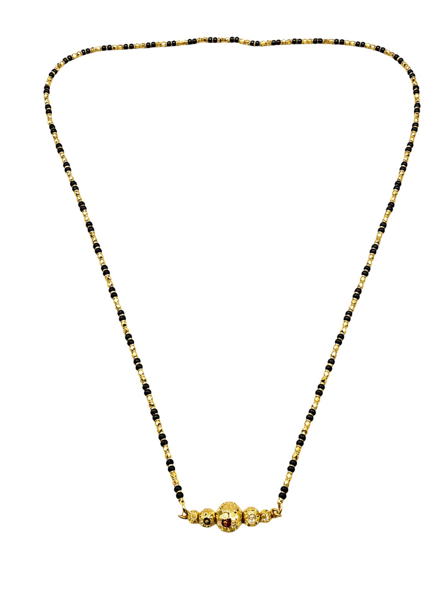Gold Beaded Long Mangalsutra Design Black Beads Necklace