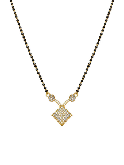 Gold Square Diamond Short Mangalsutra Design Black Beads