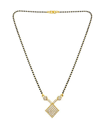 Gold Square Diamond Short Mangalsutra Design Black Beads