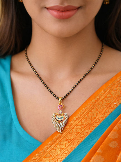 Peacock Short Mangalsutra Design Black Beads Gold Pendant