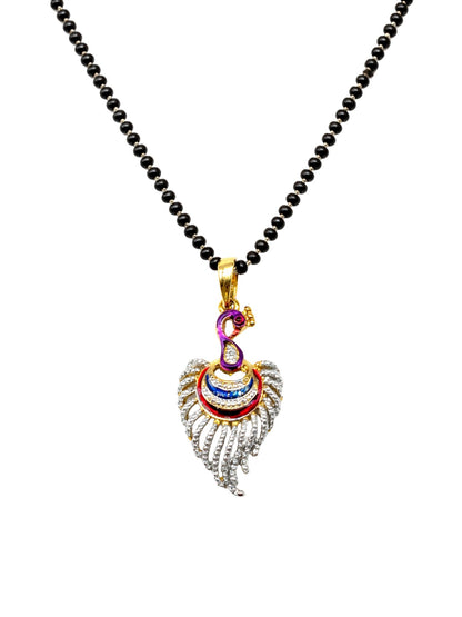 Peacock Short Mangalsutra Design Black Beads Gold Pendant