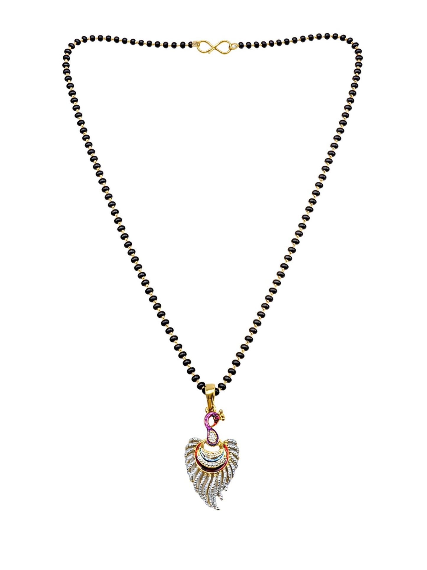 Peacock Short Mangalsutra Design Black Beads Gold Pendant