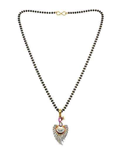 Peacock Short Mangalsutra Design Black Beads Gold Pendant
