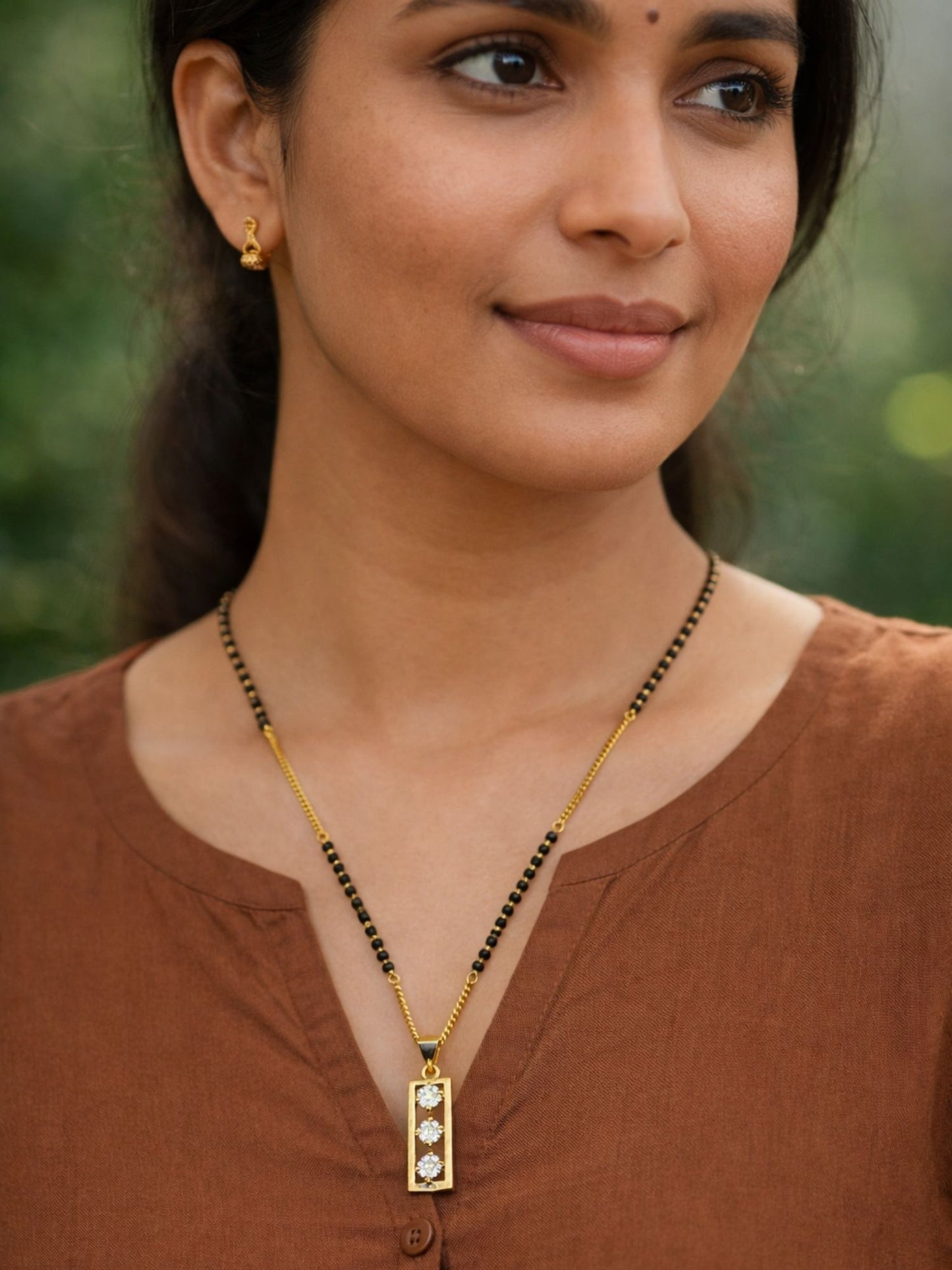 Gold Diamond Pendant Short Mangalsutra Design Black Beads