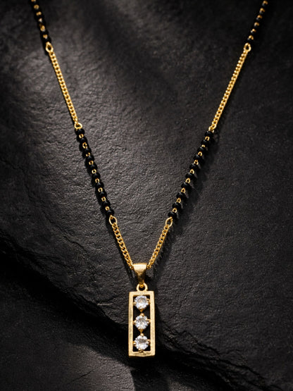 Gold Diamond Pendant Short Mangalsutra Design Black Beads
