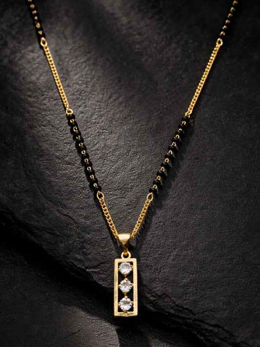 Gold Diamond Pendant Short Mangalsutra Design Black Beads