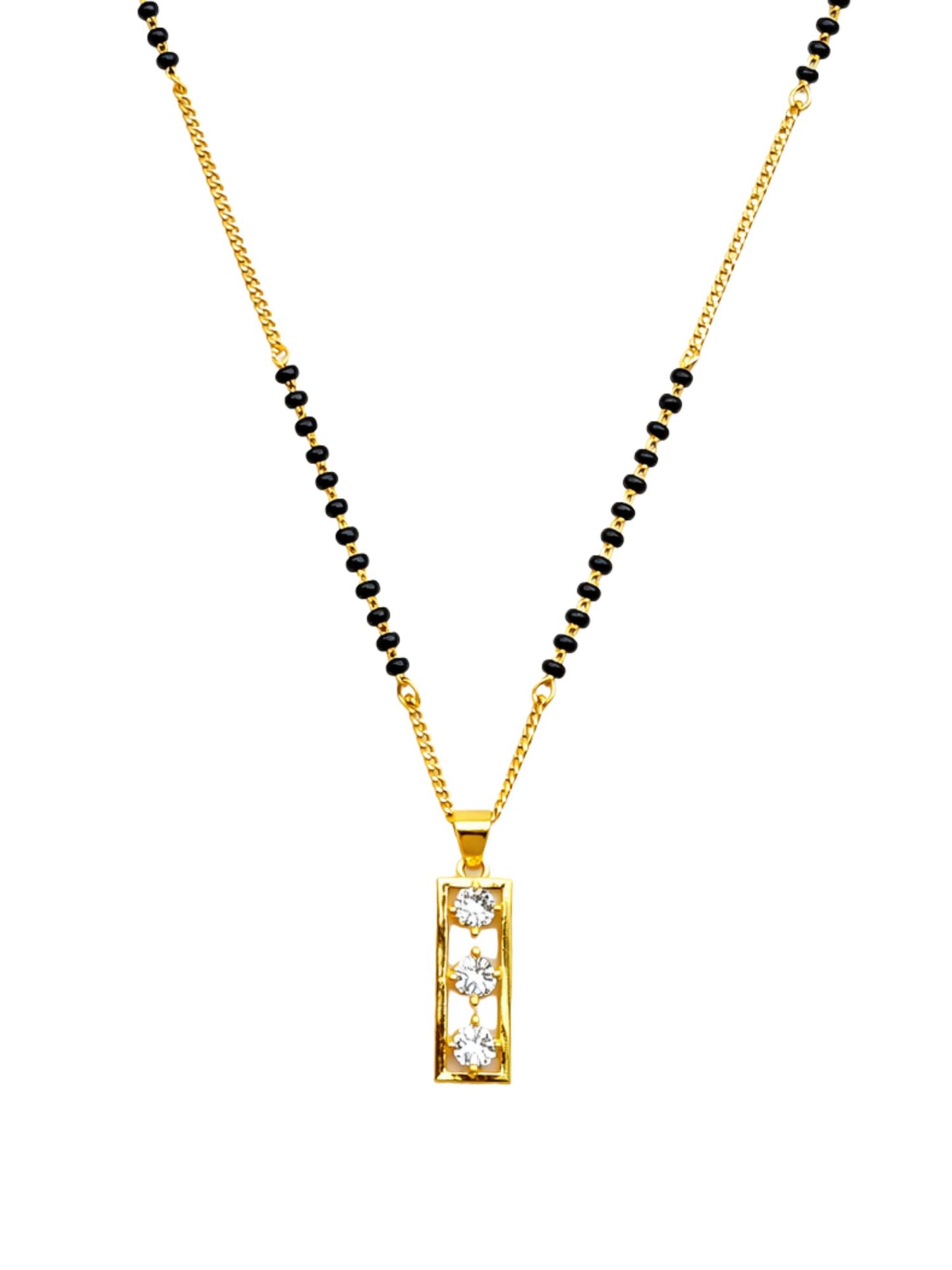 Gold Diamond Pendant Short Mangalsutra Design Black Beads