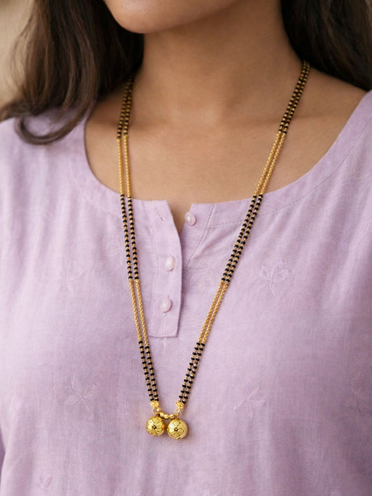 Gold Double Chain Long Mangalsutra Design with Two Vati