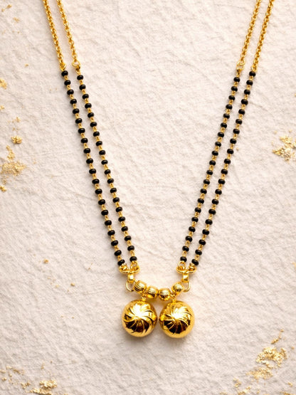 Gold Double Chain Long Mangalsutra Design with Two Vati