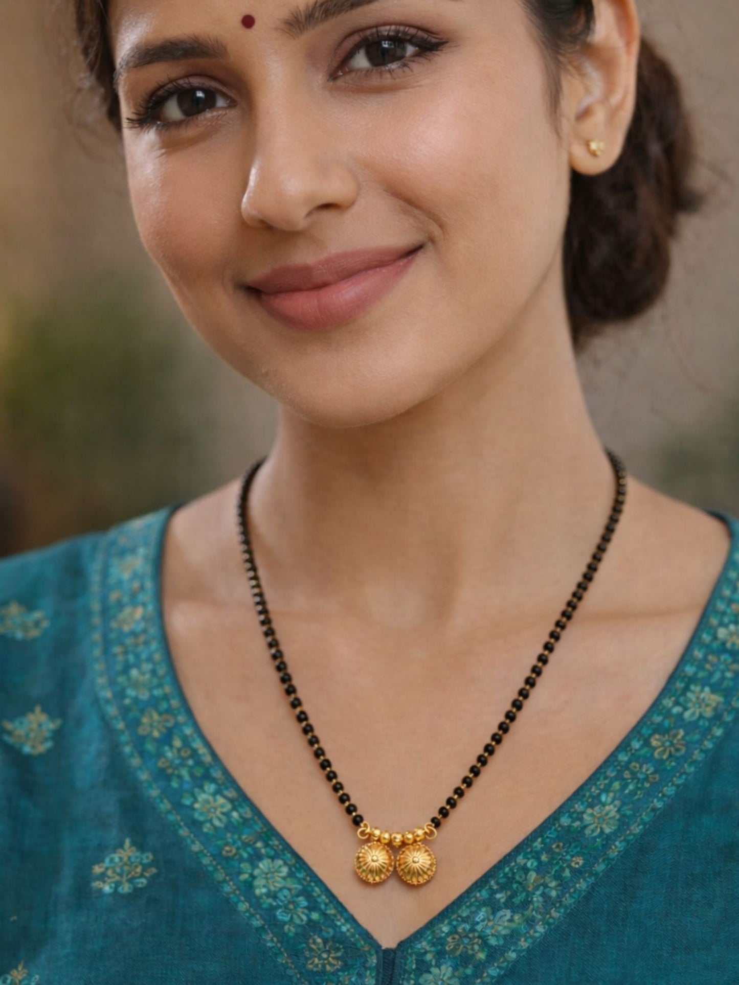 Gold Plated Two Vati Pendant Short Mangalsutra Design
