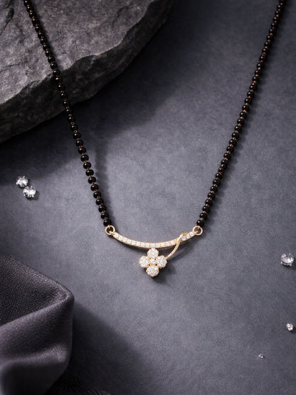 Floral Diamond Black Bead Festive Short Mangalsutra