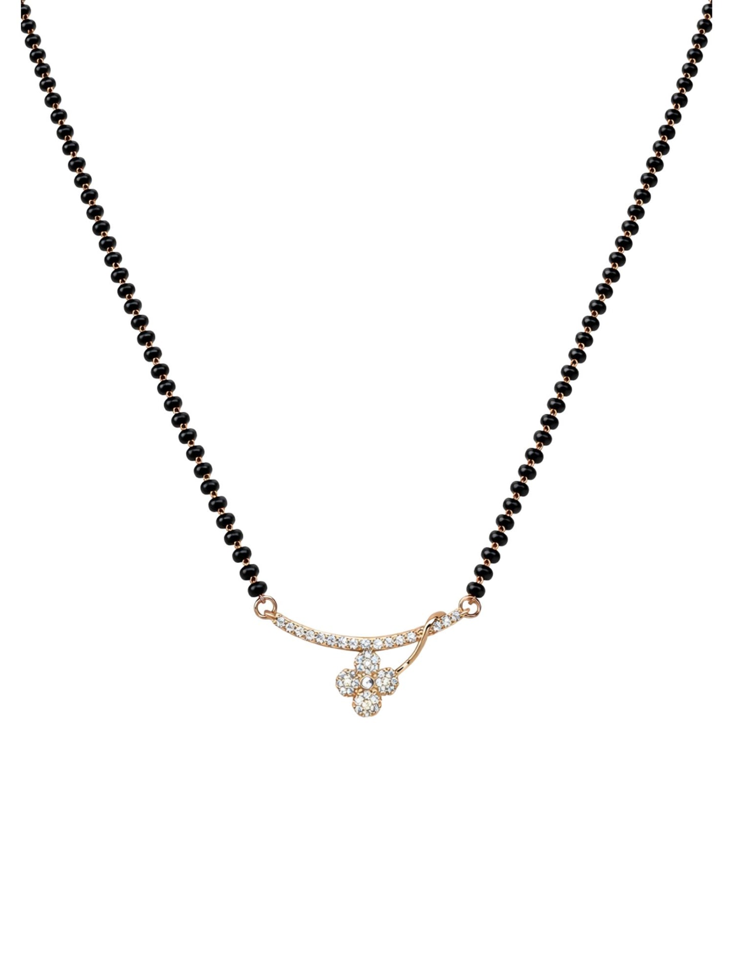 Floral Diamond Black Bead Festive Short Mangalsutra