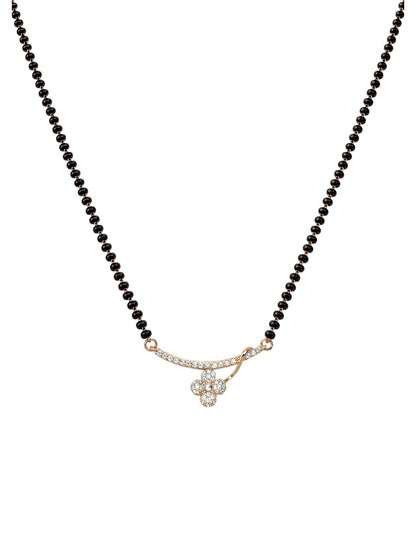 Floral Diamond Black Bead Festive Short Mangalsutra