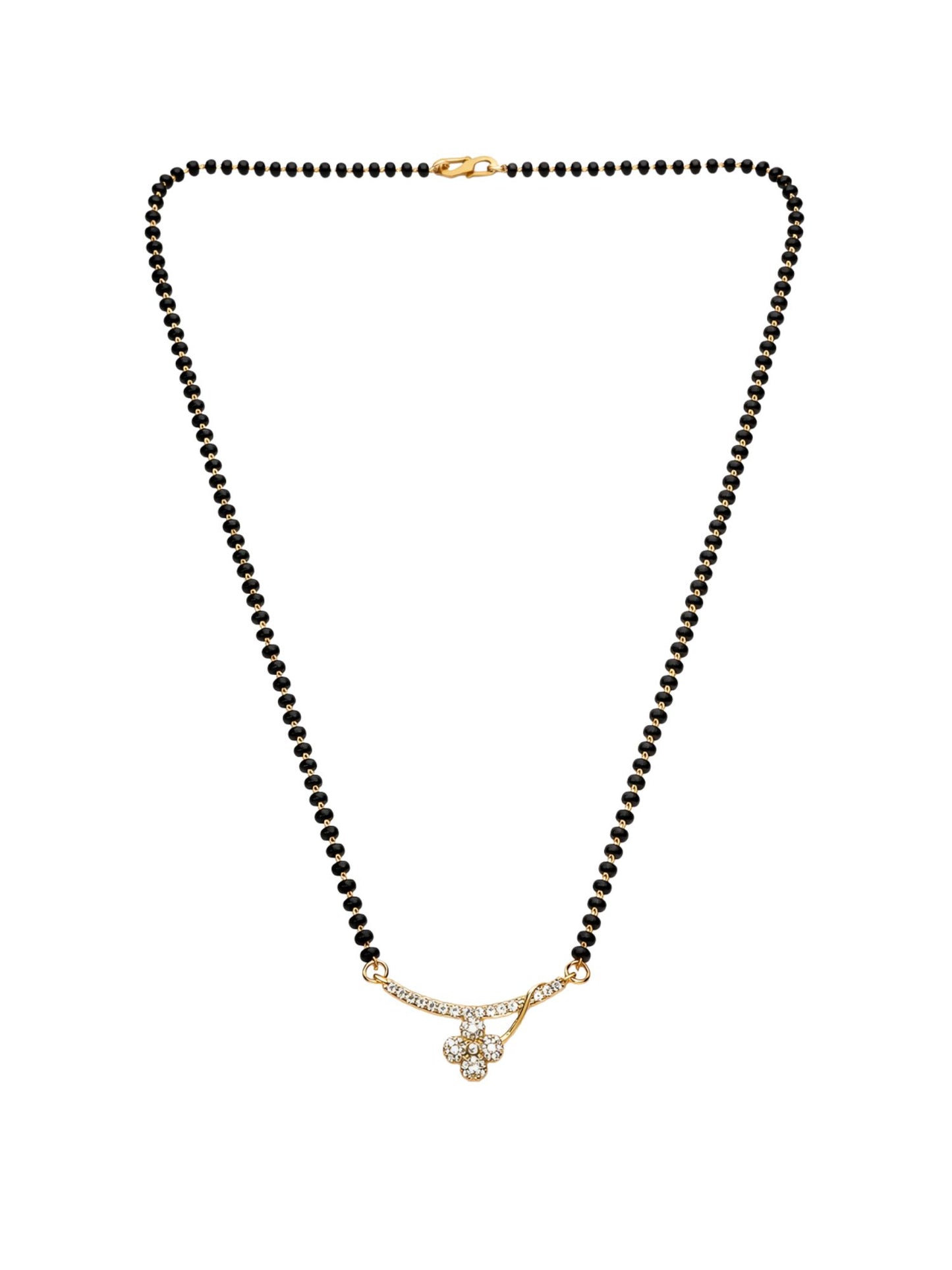 Floral Diamond Black Bead Festive Short Mangalsutra
