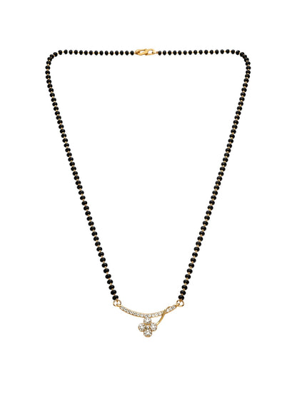 Floral Diamond Black Bead Festive Short Mangalsutra