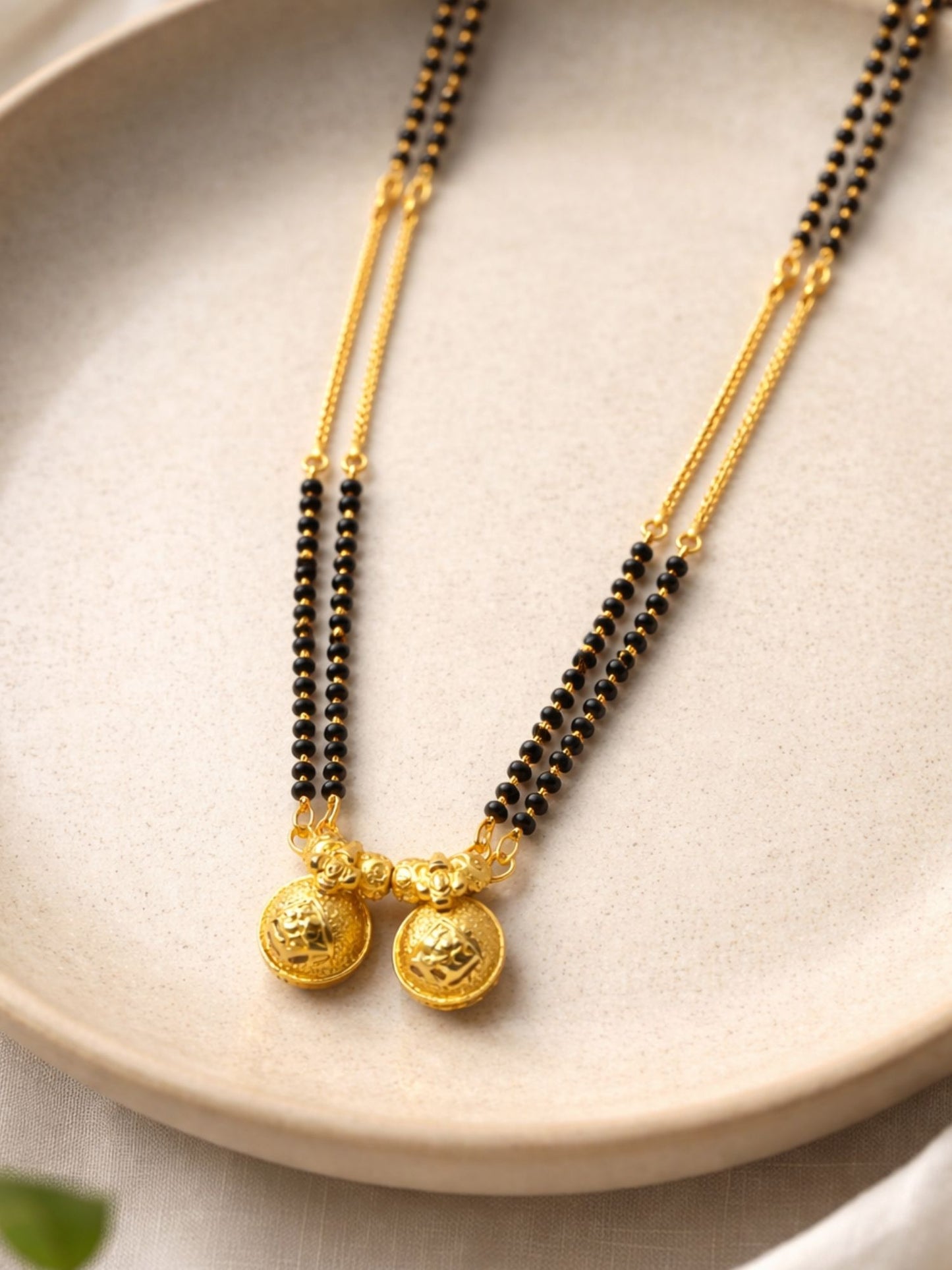 Gold Plated Two Vati Pendant Double Line Long Mangalsutra Design