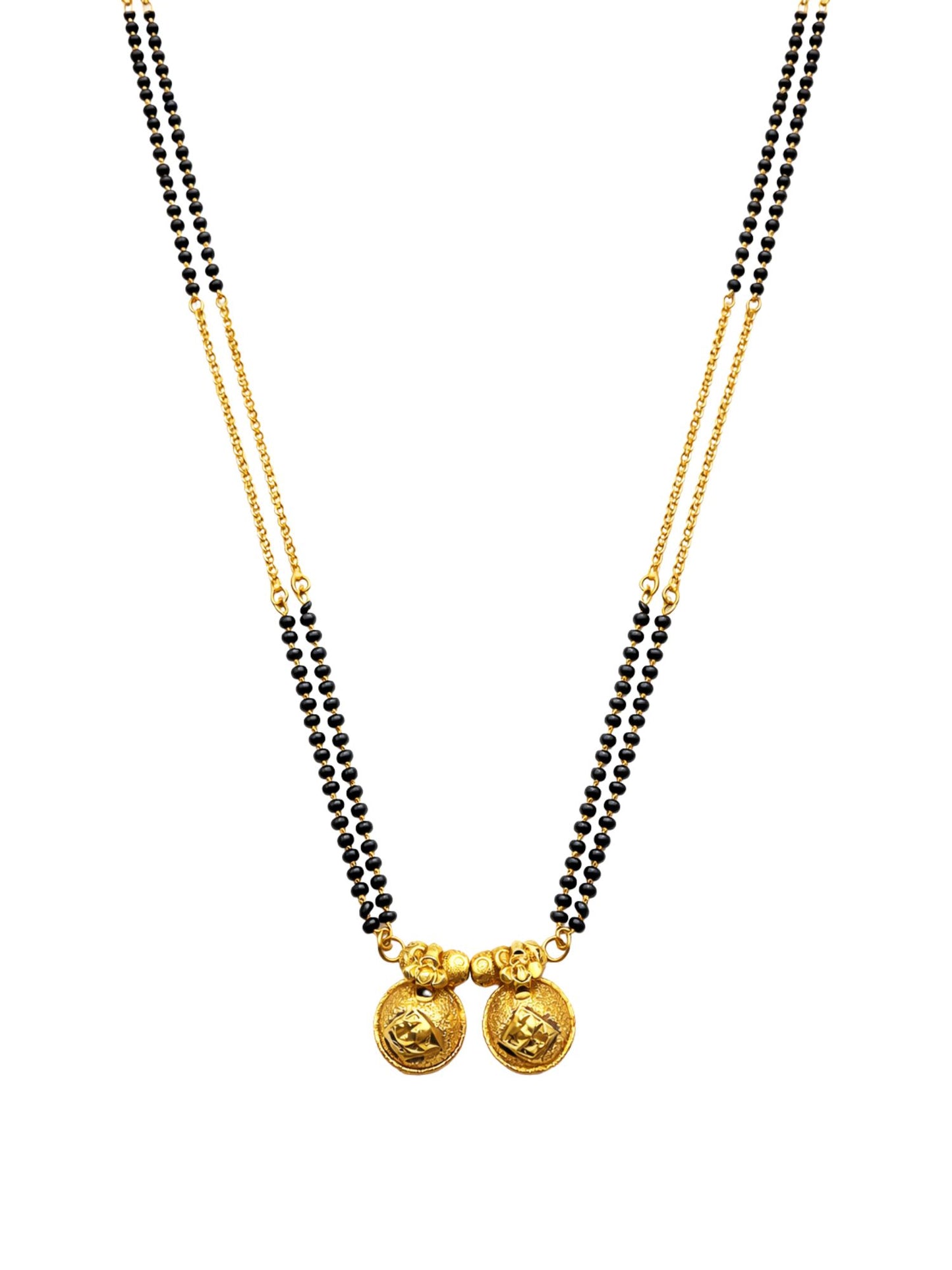Gold Plated Two Vati Pendant Double Line Long Mangalsutra Design