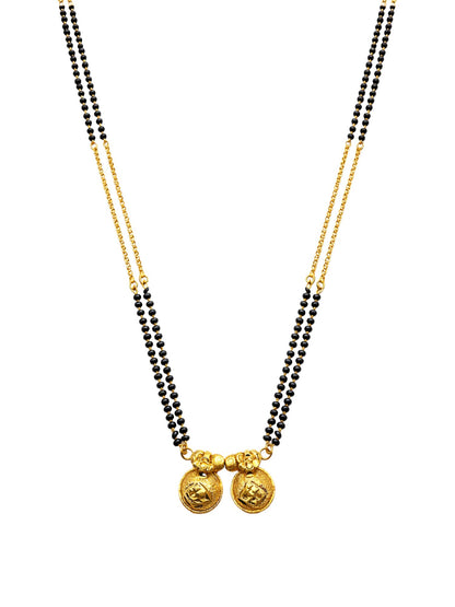 Gold Plated Two Vati Pendant Double Line Long Mangalsutra Design