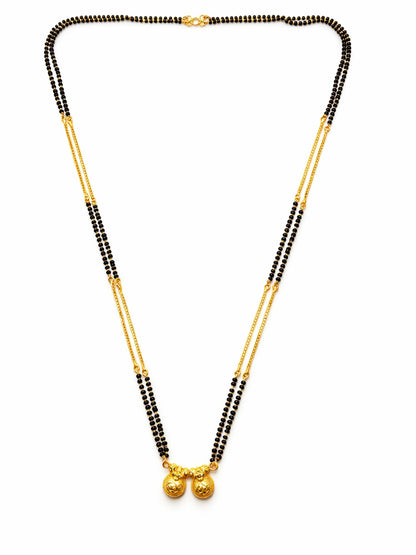 Gold Plated Two Vati Pendant Double Line Long Mangalsutra Design