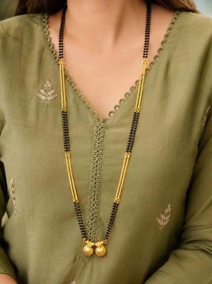 Gold Plated Two Vati Pendant Double Line Long Mangalsutra Design