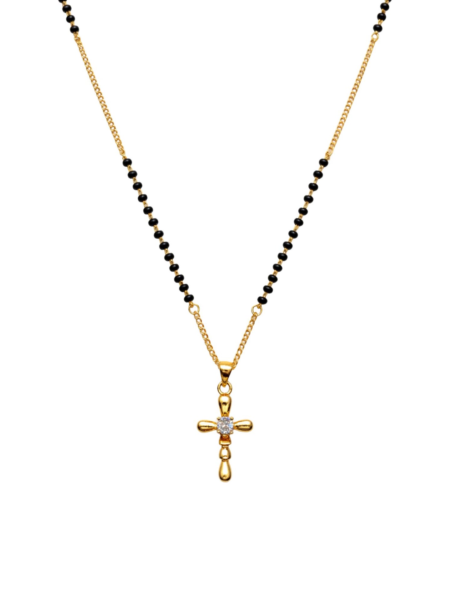Cross Pendant Short Mangalsutra Design Black Beads Necklace