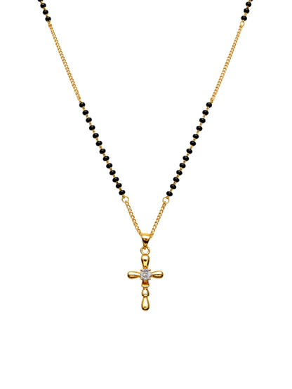 Cross Pendant Short Mangalsutra Design Black Beads Necklace