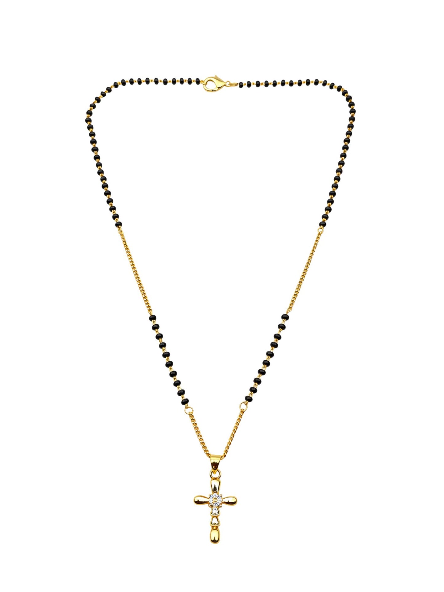 Cross Pendant Short Mangalsutra Design Black Beads Necklace