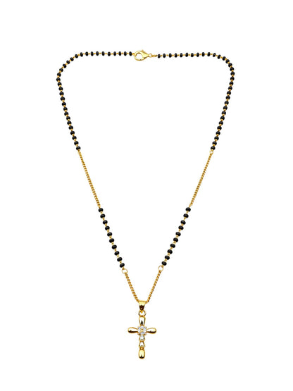 Cross Pendant Short Mangalsutra Design Black Beads Necklace