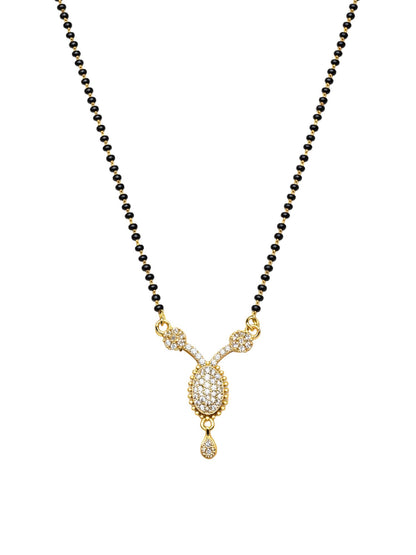 Gold Plated Oval Pendant Short Mangalsutra Design Black Beads