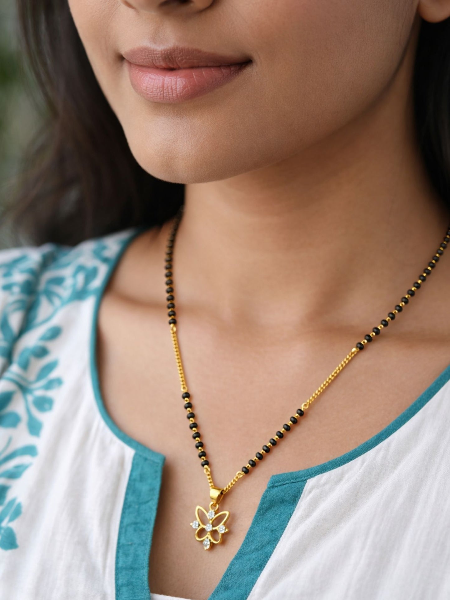 Gold Plated Butterfly Short Mangalsutra Design Necklace
