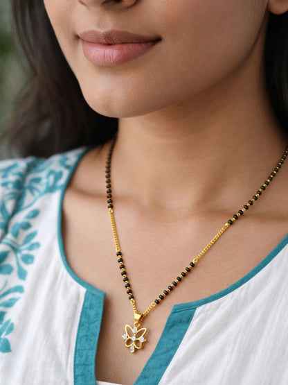 Gold Plated Butterfly Short Mangalsutra Design Necklace