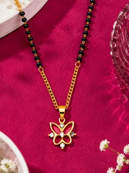 Gold Plated Butterfly Short Mangalsutra Design Necklace