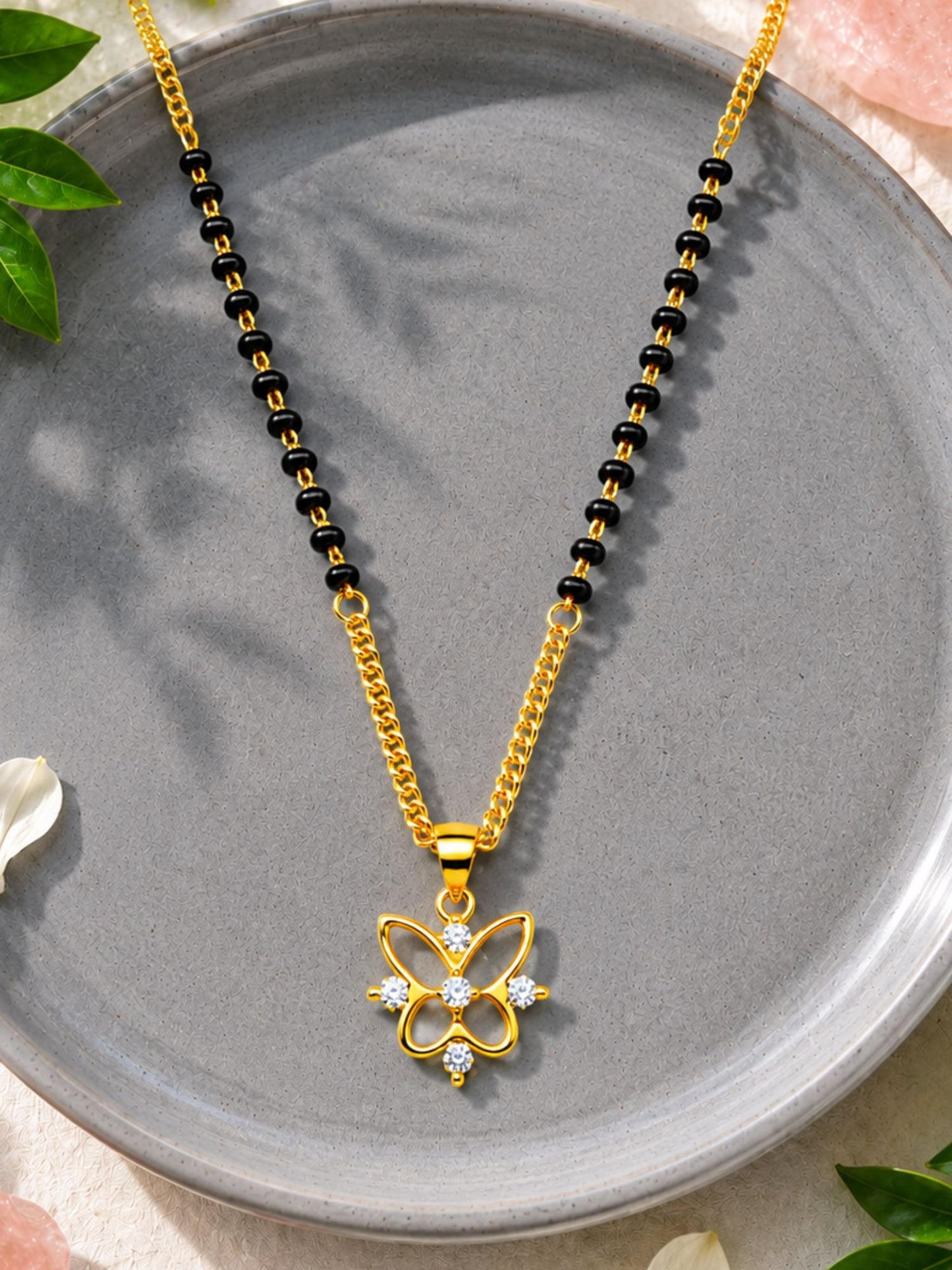 Gold Plated Butterfly Short Mangalsutra Design Necklace