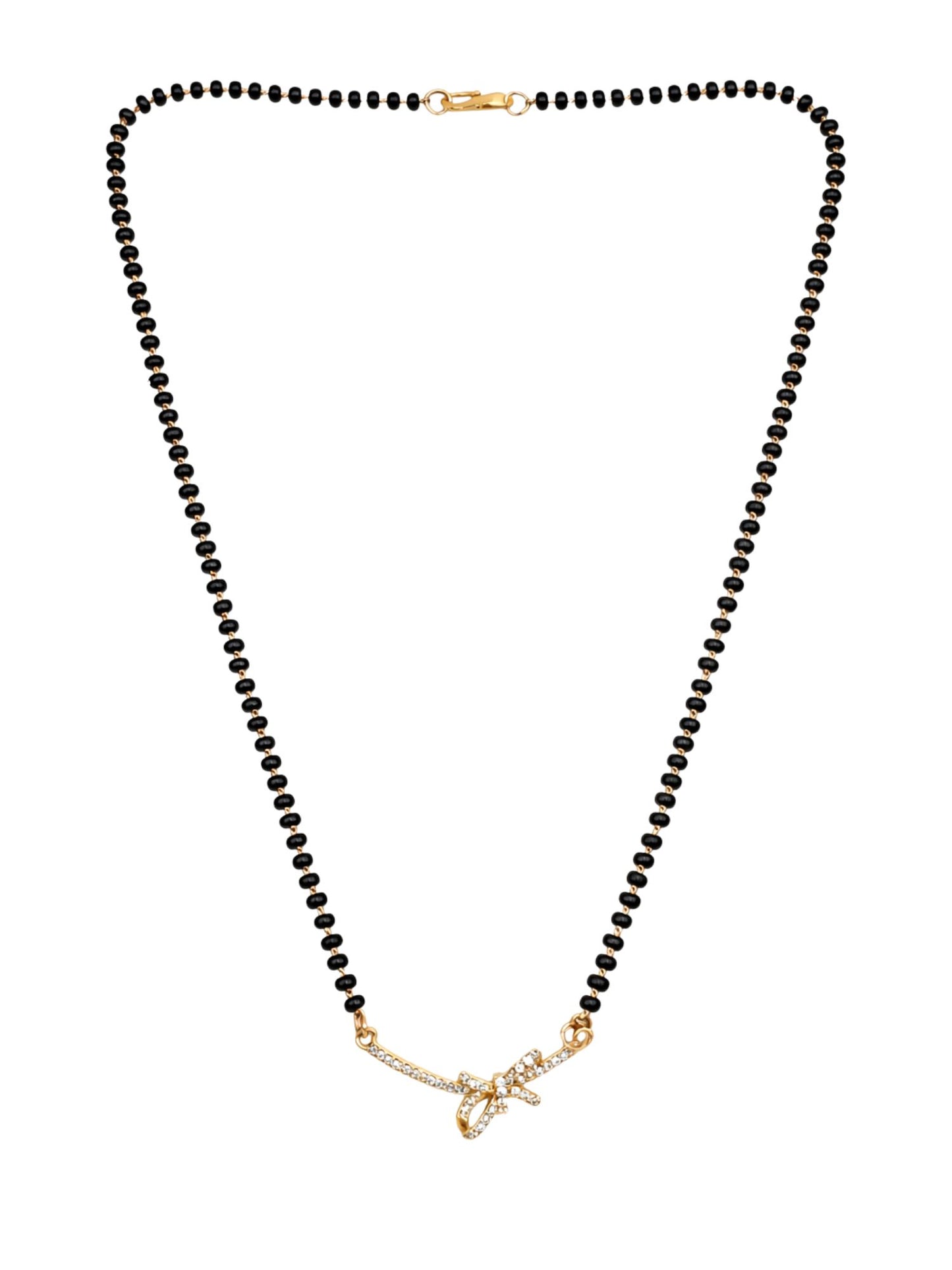 Gold Plated Diamond Bow Pendant Short Mangalsutra Design