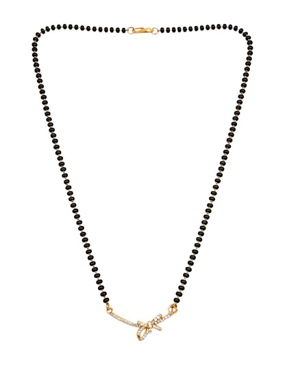 Gold Plated Diamond Bow Pendant Short Mangalsutra Design
