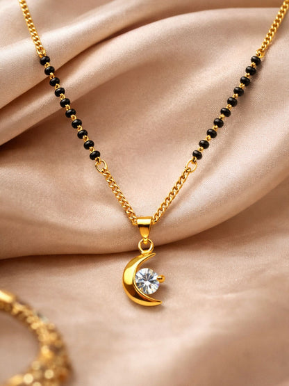 Gold Plated Crescent Moon Short Mangalsutra Design Necklace