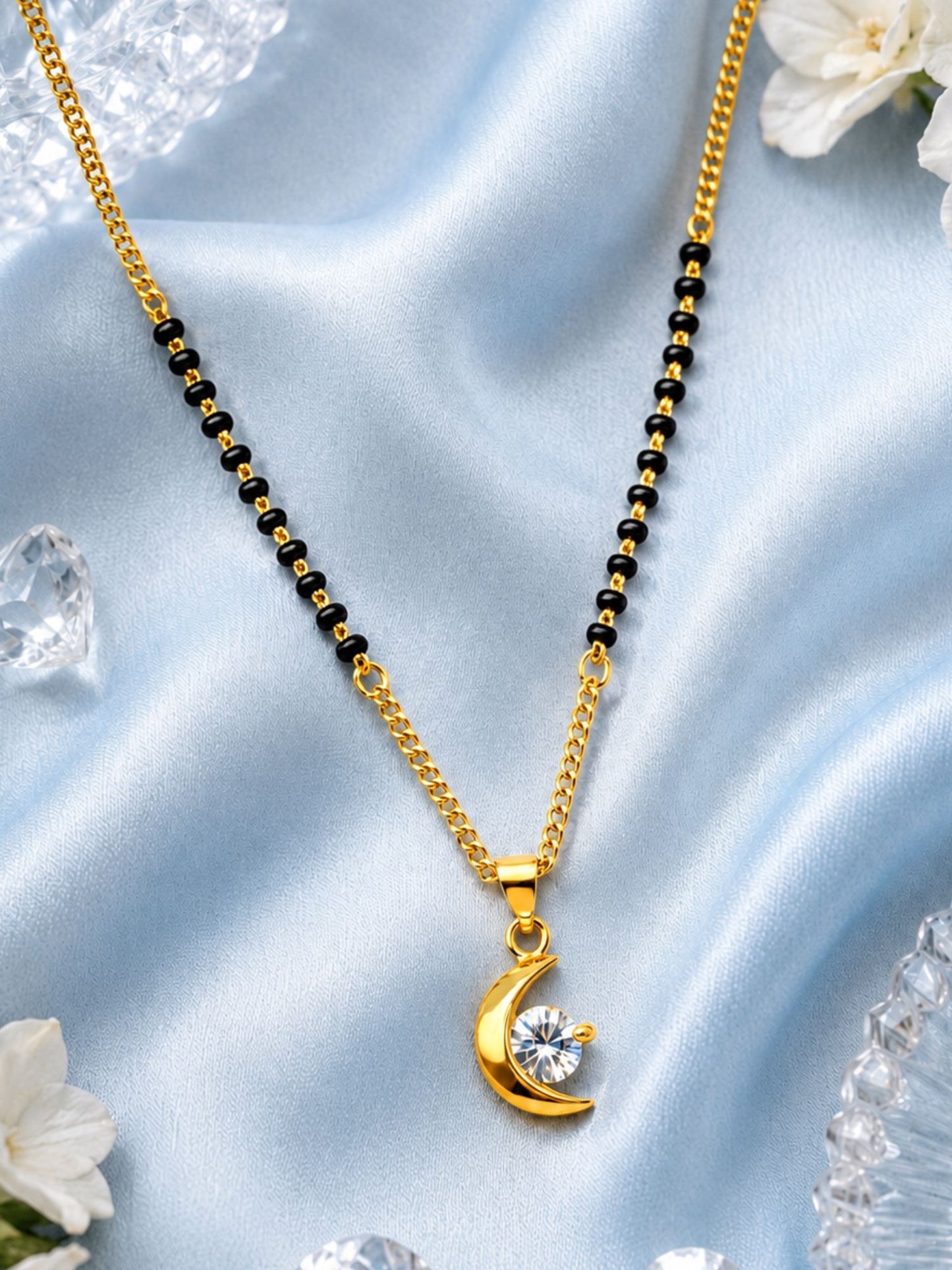 Gold Plated Crescent Moon Short Mangalsutra Design Necklace