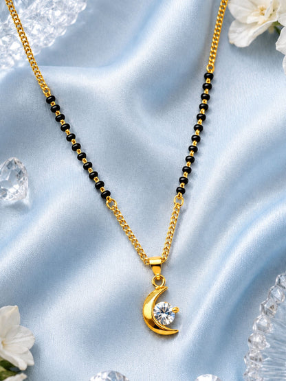Gold Plated Crescent Moon Short Mangalsutra Design Necklace