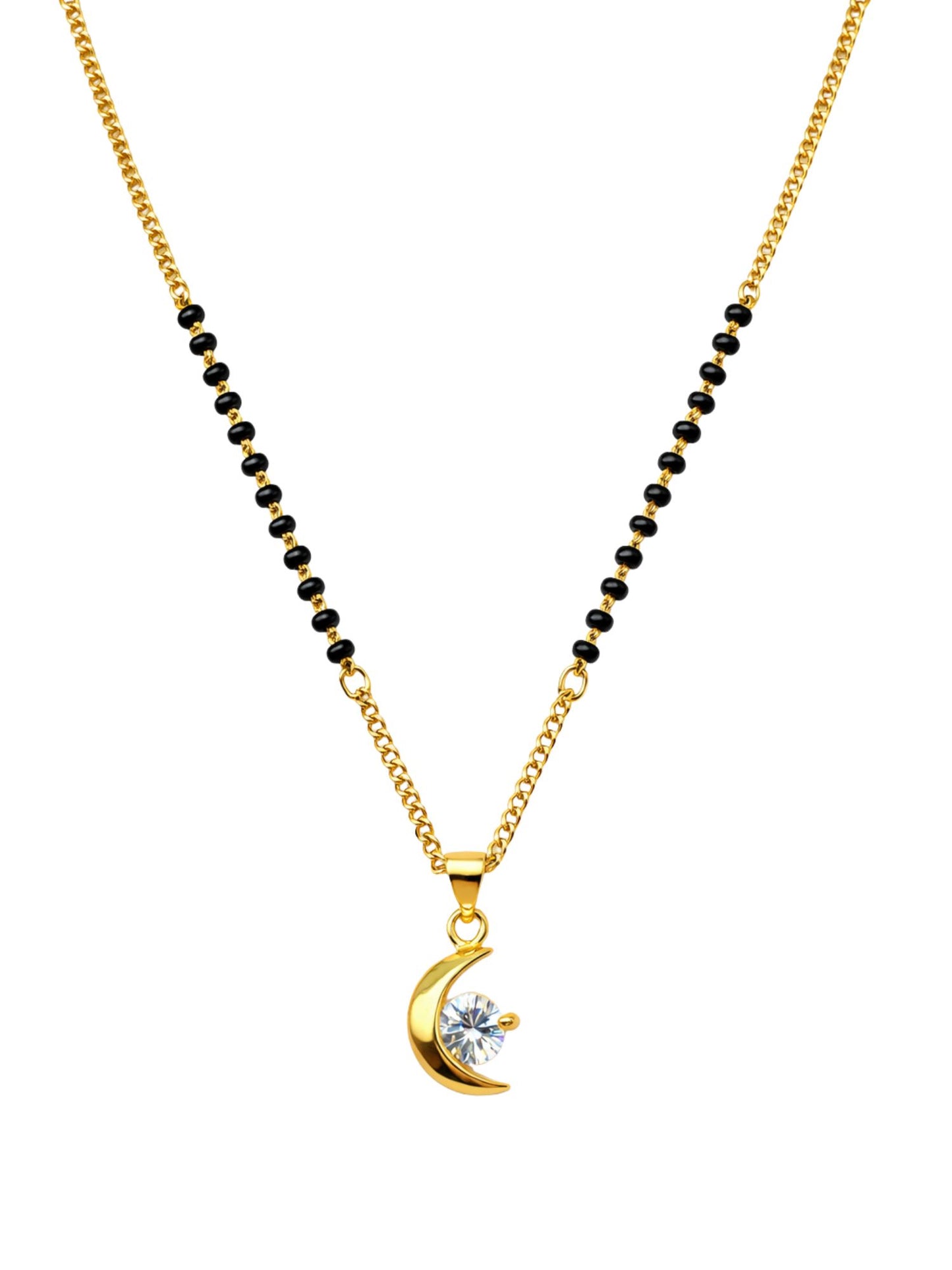 Gold Plated Crescent Moon Short Mangalsutra Design Necklace