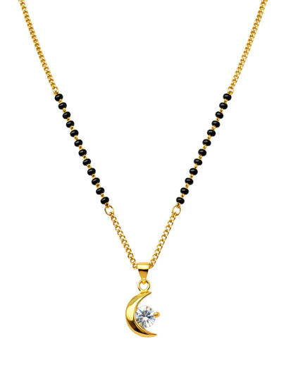 Gold Plated Crescent Moon Short Mangalsutra Design Necklace