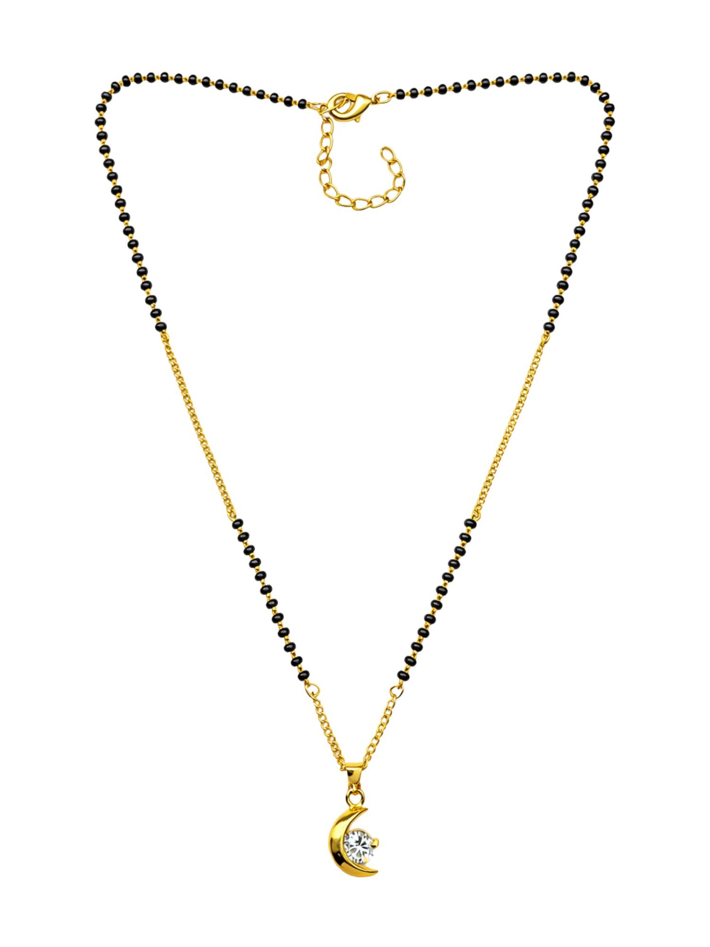 Gold Plated Crescent Moon Short Mangalsutra Design Necklace