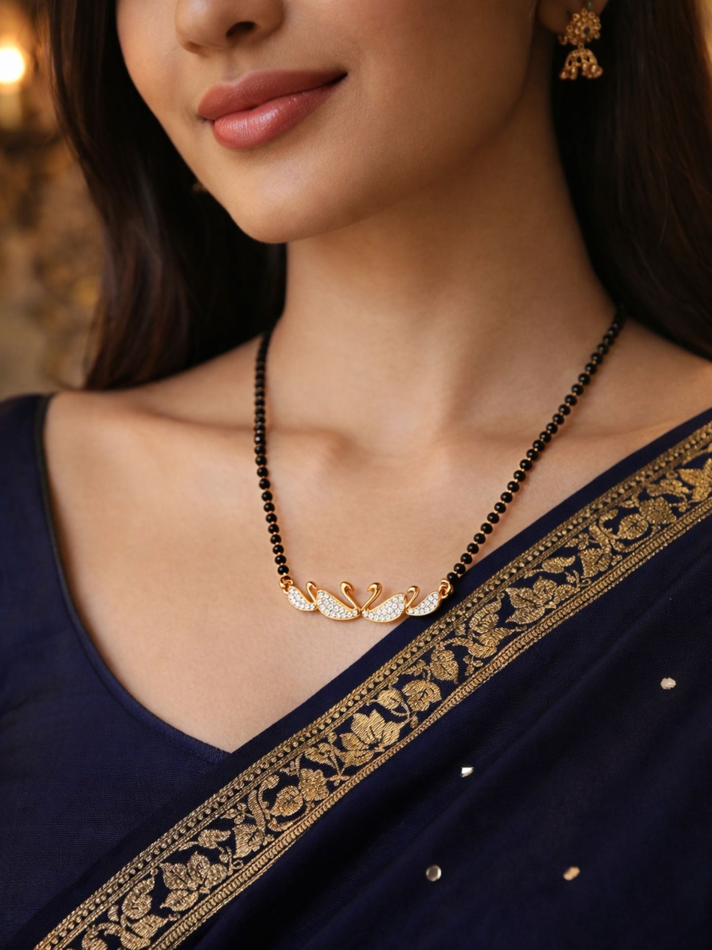 Gold Plated Swan Diamond Studded Short Mangalsutra Design