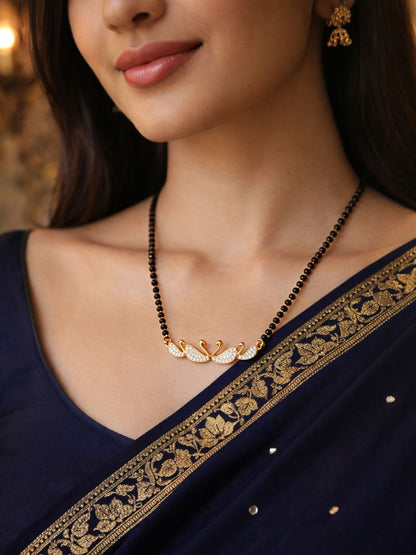 Gold Plated Swan Diamond Studded Short Mangalsutra Design