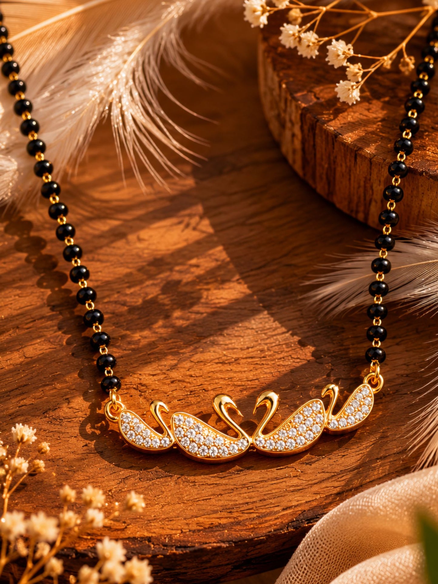 Gold Plated Swan Diamond Studded Short Mangalsutra Design