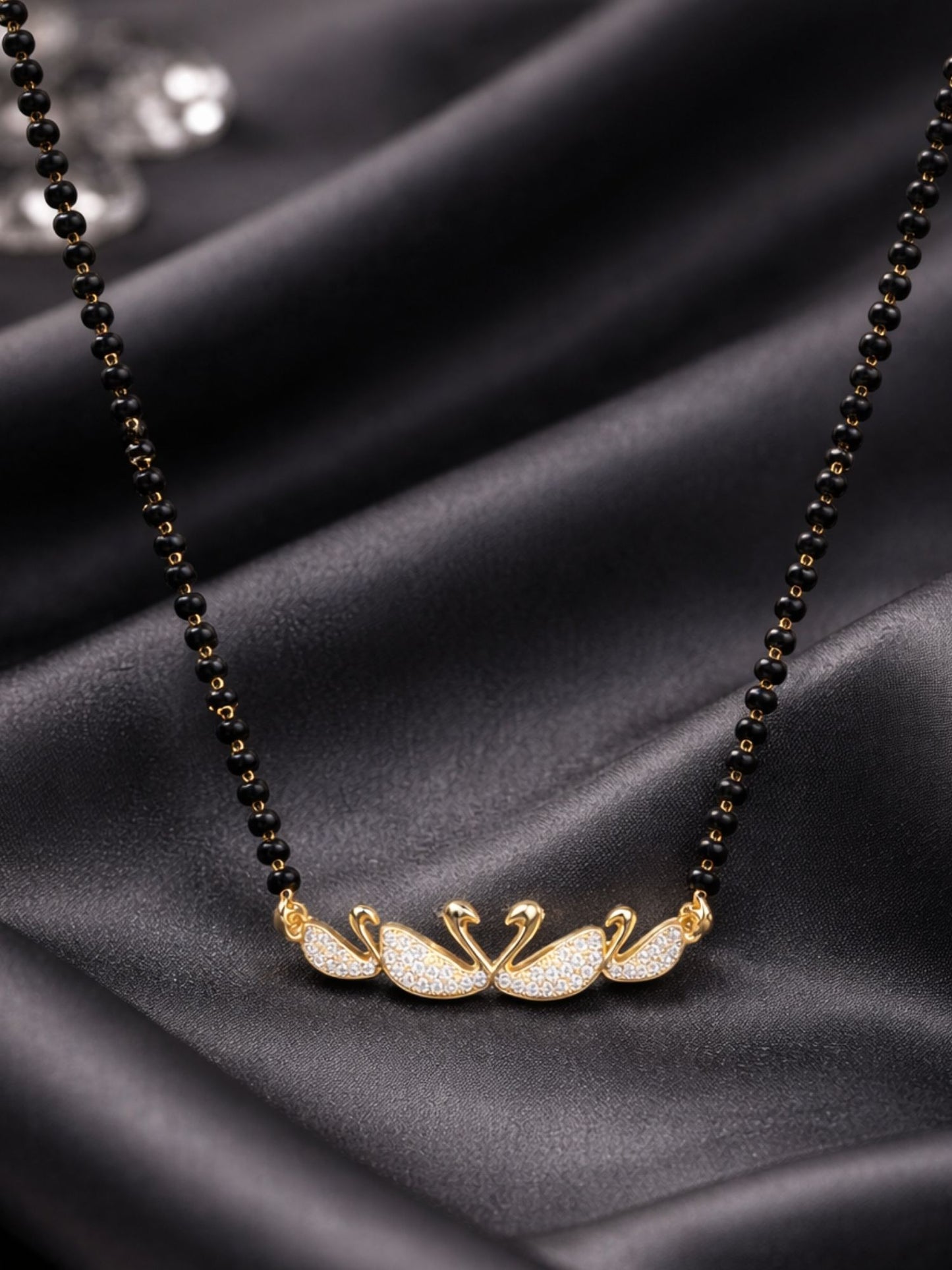 Gold Plated Swan Diamond Studded Short Mangalsutra Design