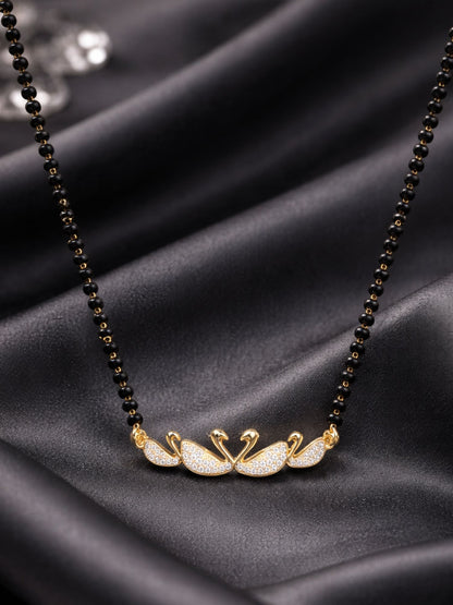 Gold Plated Swan Diamond Studded Short Mangalsutra Design