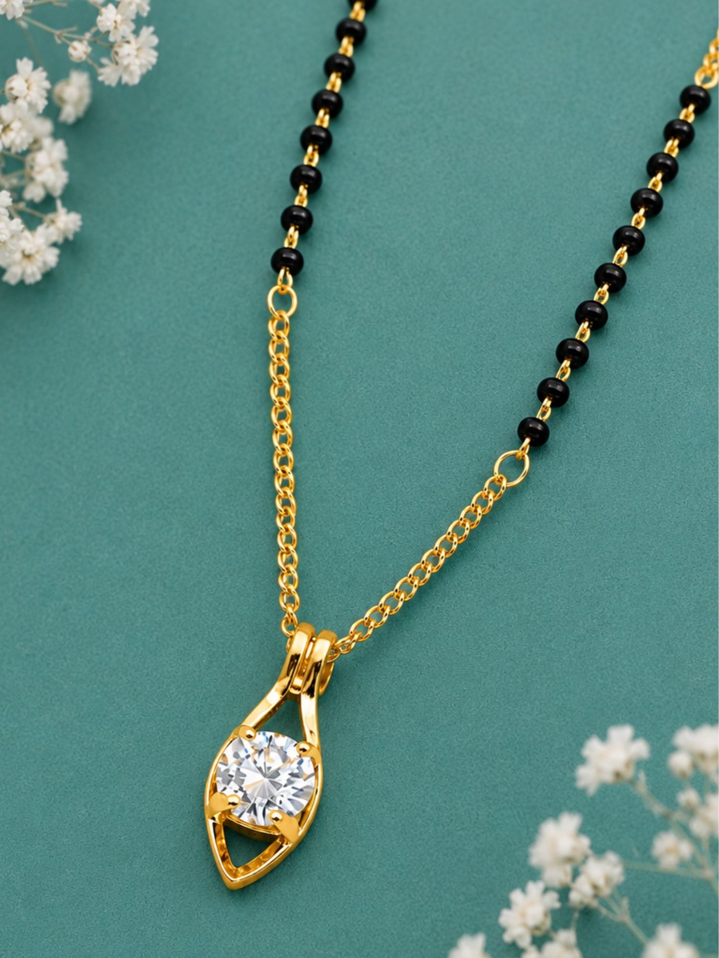 Gold Plated Solitaire Diamond Short Mangalsutra Design Necklace