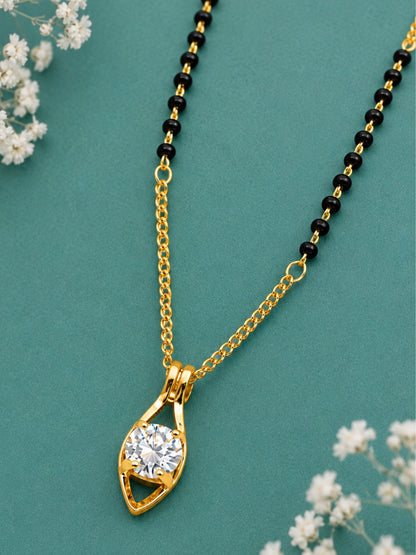 Gold Plated Solitaire Diamond Short Mangalsutra Design Necklace