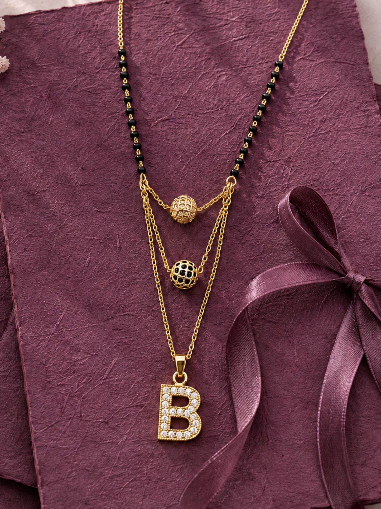 A-Z Letter With Black & White AD Ball Pendant Short Mangalsutra Name Mangalsutra